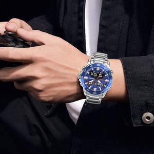 Montre chronographe analogique-numérique SMAEL 6076, étanche, lumineuse, avec alarme, boîtier/cadran en alliage et bracelet en acier inoxydable - Product Image 3