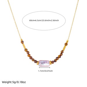 European American Style Tiger Eye Beaded Gold Chain Pearl Necklace Geometric Design Party Fashion Jewelry - Product Image 4