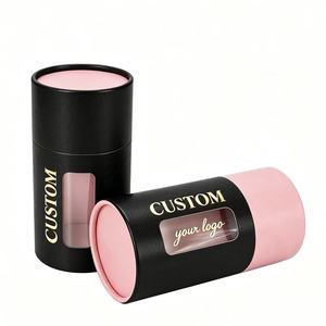 Custom Black Pink Paper Tube Cosmetic Packaging with Gold <b>Foil</b> Logo and <b>Window</b> Recyclable Cylinder Box - Product Image 3