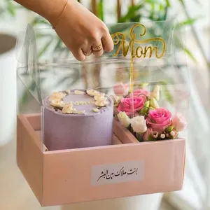 Contenitore di regalo d'imballaggio trasparente della piccola torta del contenitore di fiore portatile trasparente del PVC per il compleanno di san valentino