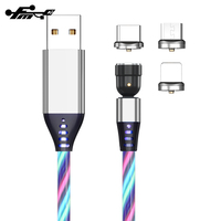 Mengubah Colorful LED Mengalir 540 Memutar Magnetic Multi Kabel Pengisian USB