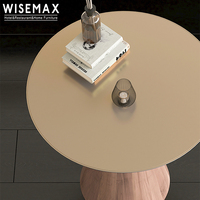 WISEMAX – meuble de salon minimaliste en forme de cône, table d'appoint en acier inoxydable, table basse ronde en métal avec base en bois