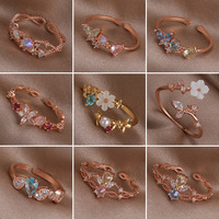 Cincin Terbuka Wanita Mewah Ringan yang Dapat Disesuaikan, Berbahan Tembaga dengan Hiasan Hati, Bunga, Zirkon, Mutiara, Salib, dan Mahkota, Cocok untuk Unisex dan Pertunangan