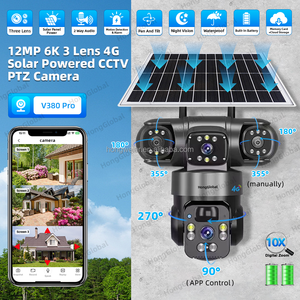 Hongglobal 12MP 6K không dây 4G PTZ năng lượng mặt trời Powered surveil máy ảnh V380 <span class=keywords><strong>Pro</strong></span> 3 ống kính an ninh 4G Thẻ Sim ngoài trời 4G năng lượng mặt trời cctv camera - Product Image 2