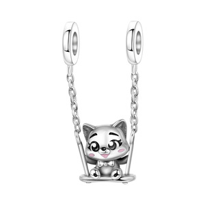 European and American style white brass popular cat swing pendant, DIY <b>bracelet</b>, jewelry accessory, wholesale, lively design - Product Image 1