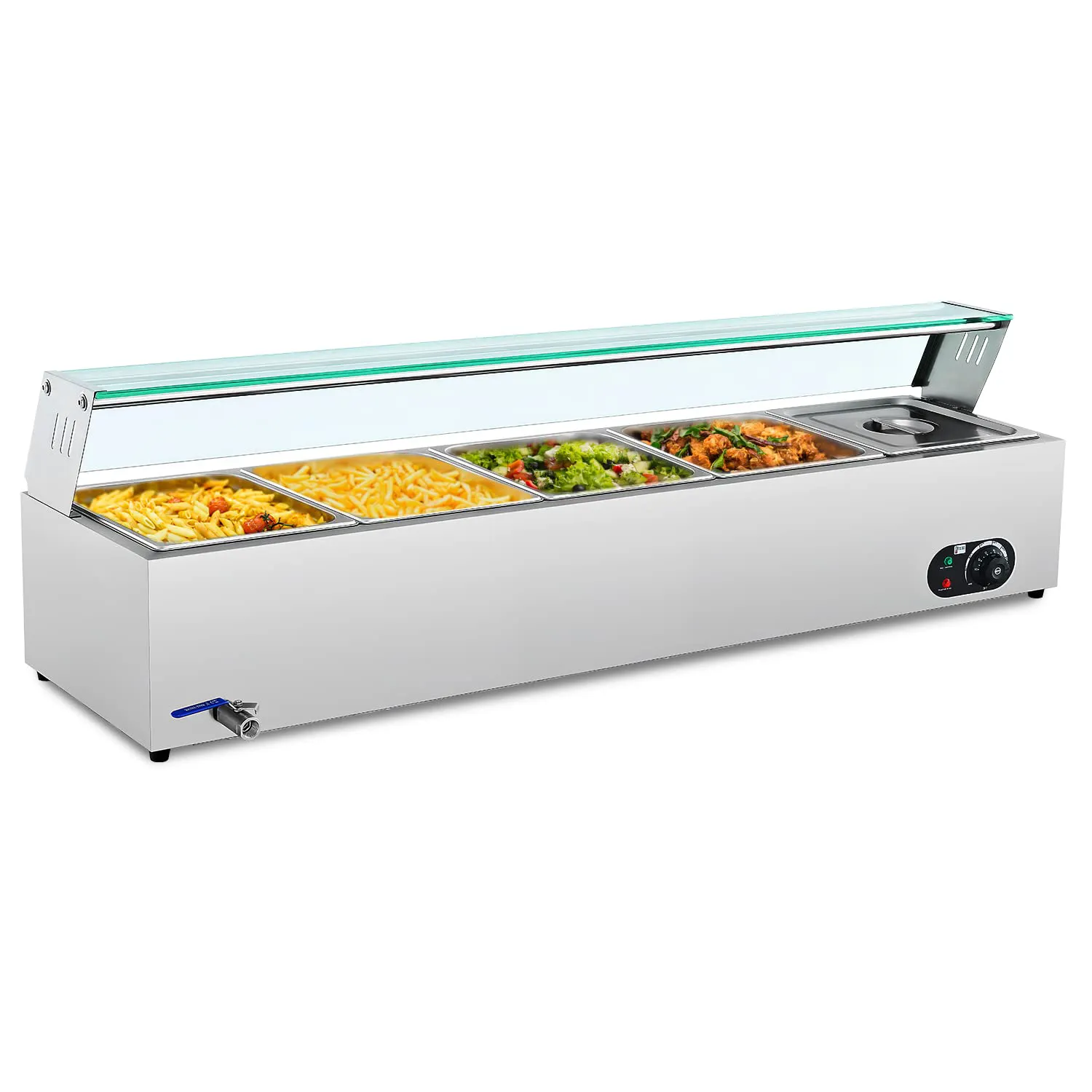 Electric Bain Marie Food Warmer Display with Glass Stainless Steel Bain Marie Counter Steam Table Buffet Equipmentfor Catering