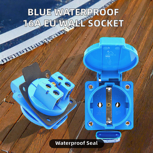 Prise murale étanche USBO Blue EU 16A 250V 2P+E, prise allemande Schuko à 2 broches avec couvercle à ressort, auto-test, en matériau PC - Product Image 2