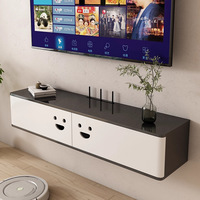 Meuble TV suspendu en bois massif avec boîte de rangement créative pour routeur, idéal pour les petits appartements, style mural.