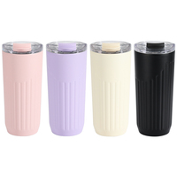Gobelet isotherme portable en acier inoxydable 304 pour l'extérieur, avec couvercle et bandes antidérapantes, bouteille d'eau pour les voyages