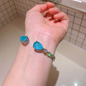 Fashion Jewelry Eco-friendly <b>Copper</b> Pear Cut 10*18mm Paraiba Zircon Teardrop Open Cuff Women <b>Bangle</b> Bracelet for Feminine - Product Image 4