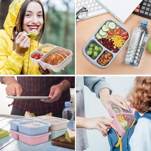 Boîte à lunch carrée <span class=keywords><strong>en</strong></span> plastique de paille de blé, à un seul niveau, à trois compartiments, compatible micro-ondes et lave-vaisselle, portable pour l'exportation - Product Image 3