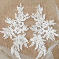 Nouvelle Applique Décorative en Dentelle Brodée de Perles Dorées et Blanches, en Maille, pour Robe de Mariée ou Voile