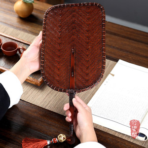 Handmade Bamboo Woven Fan Lacquered Round Antique Style Palm Leaf Fan Art Collectible Photo Prop - Product Image 5