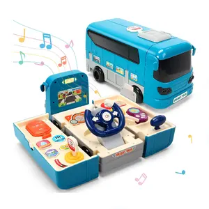 Детский игровой автомобиль с симуляцией звука и света, рулевое колесо, музыкальный школьный автобус, игрушка для малышей