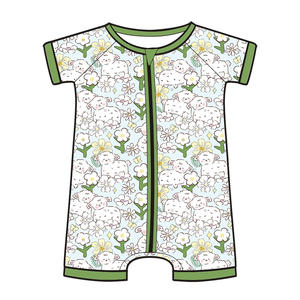 สำหรับผู้ค้าปลีกที่ใส่ใจสิ่งแวดล้อม ชุดบอดี้สูทเด็กอ่อนทำจากไม้ไผ่ออร์แกนิกแบบซิป พร้อมโลโก้สั่งทำ ขายส่ง - Product Image 4