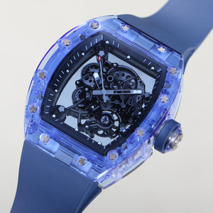 High End Mens <b>Automatic</b> <b>Watch</b> Transparent Blue Crystal Tonneau Case with Hollow <b>Skeleton</b> Movement - Product Image 2