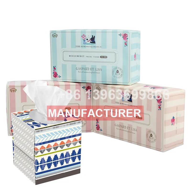 Wholesale high quality pocket pack box 3 ply coloured printed edge emboss facial dry tissue tissues paper cube box