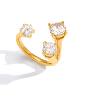 Fashion <b>Rings</b> Gold Plated White Zircon Prong Setting <b>Adjustable</b> Unisex Jewelry Gift Plant Shape Geometric Design - Product Image 5