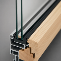 Porte coulissante moderne en chêne massif avec rupture de pont thermique, extérieur en aluminium, verre Low-E, pour maison passive, avec cadre en bois recouvert d'aluminium.