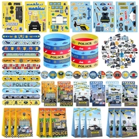 Bracelets en silicone pour fête à thème police, bracelets slap, badges, épingles, carnets à spirale, autocollants pour créer un visage, sacs cadeaux, sacs en papier, cadeaux et souvenirs