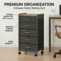 Meuble de rangement mobile noir à 5 tiroirs avec panneau perforé DIY, tour de rangement, table de chevet pour dortoir avec organiseur de tiroirs en tissu