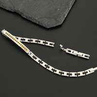 Bracelet à maillons en acier inoxydable 316 pour homme, bijoux de luxe, avec incrustation en or jaune 18 carats et moissanite noire, fermoir extensible