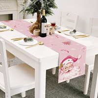 Chemin de table rose de Noël avec bonhomme de neige, flocon de neige, sapin et Père Noël mignon pour la décoration de table à manger et les fêtes à la maison
