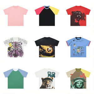 T-shirt à manches courtes pour homme en coton, imprimé animalier, respirant, col rond, tissu tricoté 400g - Product Image 1