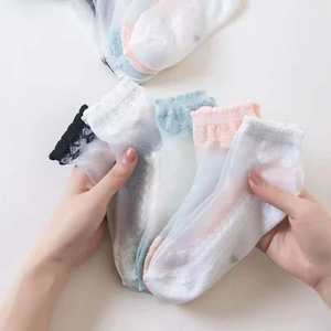 Chaussettes de princesse en dentelle pour bébés filles, printemps-été, respirantes, confortables, fines, en soie glacée tricotée, cristal, 3-<span class=keywords><strong>8</strong></span> ans, emballées - Product Image 4