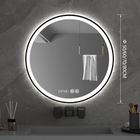 Miroir de salle de bain Joystar, rond, pour hôtel, avec éclairage LED, anti-buée, HD, mural, écran tactile