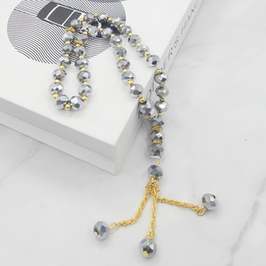 YASEEN - Cuentas de Oración de Cristal Sólido con Patrón Étnico, 10 mm, 33 Piezas, Tasbih Artesanal con Borlas Decorativas Plateadas - Product Image 1