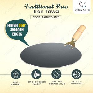 Sartén de hierro resistente con mango de madera para preparar roti y chapati perfectos, sartén plana duradera para auténtica cocina india casera - Product Image 4