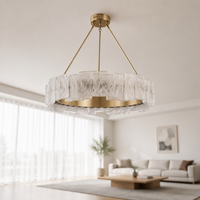 Suspension Jingshi en laiton avec panneaux en albâtre, éclairage doux pour salon ou chambre à coucher