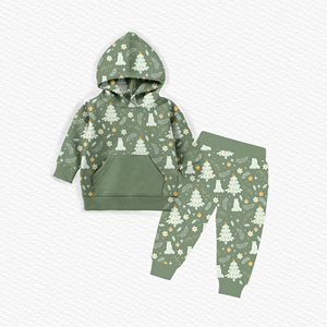 Pyjamas de Noël personnalisés imprimés en bambou et élasthanne, ensemble de pyjama à manches longues pour bébés, ensemble de 2 pièces à <span class=keywords><strong>capuche</strong></span> en bambou pour tout-petits - Product Image 2
