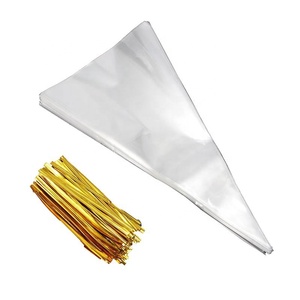 13*25cm Bopp Transparent Triangle <strong>Cone</strong> <strong>Bags</strong> Plastic Cellophane <strong>Sweet</strong> Popcorn Candy <strong>Bags</strong> with Coloured Twist Ties for Party - Product Image 5