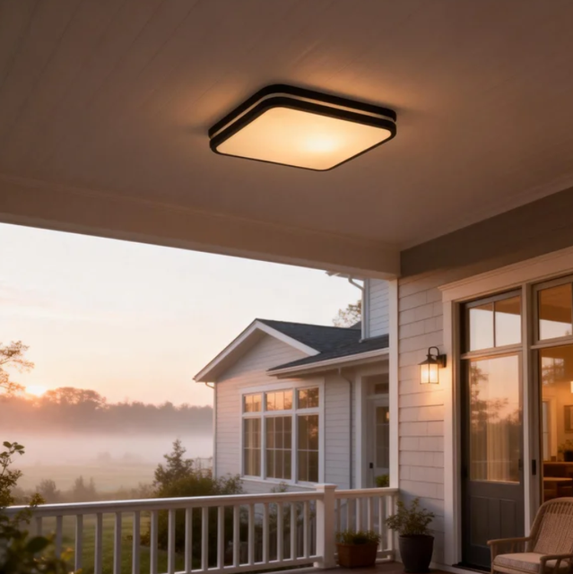 Modern Die-cast Aluminum square Shape 2*e27 Pc Shade Outdoor Exterior Ceiling Light for Entrance Door