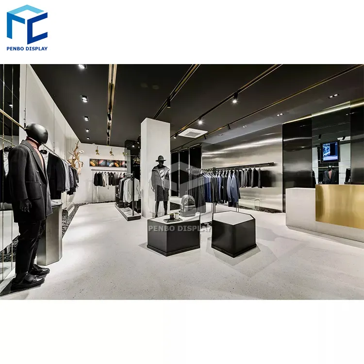 Penbo Modern Men's Clothing Shop Furniture Design Garment Store Cloth Display Stand Clothes Shelf