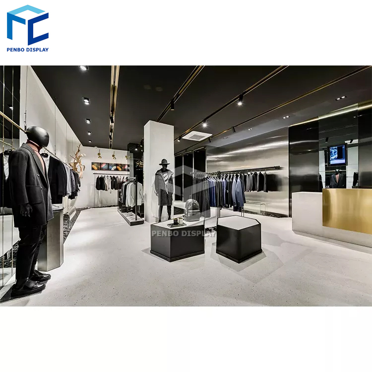 Penbo Modern Men's Clothing Shop Furniture Design Garment Store Cloth Display Stand Clothes Shelf