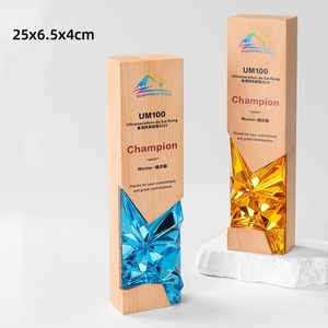 Trophées en bois personnalisés arc-en-ciel ambre bleu 8x24cm pour <span class=keywords><strong>reconnaître</strong></span> les réalisations et saluer les efforts - Product Image 4