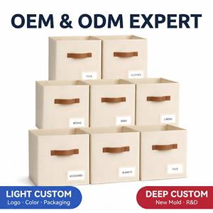 บริการ OEM กล่องเก็บของผ้าขนาด 11 นิ้ว พร้อมป้ายชื่อ ปราศจากกลิ่น โครงสร้าง PP แข็งแรง ทนทาน ชั้นวางของในตู้เสื้อผ้า กล่องจัดระเบียบของเล่นเด็ก - Product Image 1