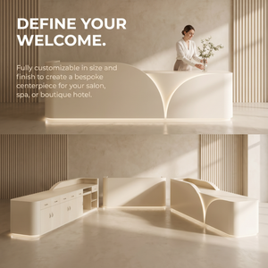 Arc Shape LED Strip Reception <b>Desk</b> Custom Cream Color Front Counter for Beauty Spa Clinic - Product Image 1