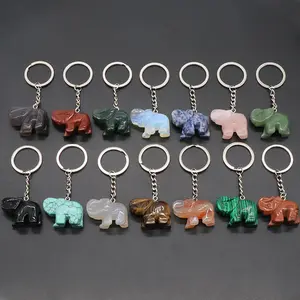 Ciondolo portachiavi con elefante in pietra di agata di cristallo naturale di guarigione ciondolo con borsa di elefante animale intagliato Stereo per regalo