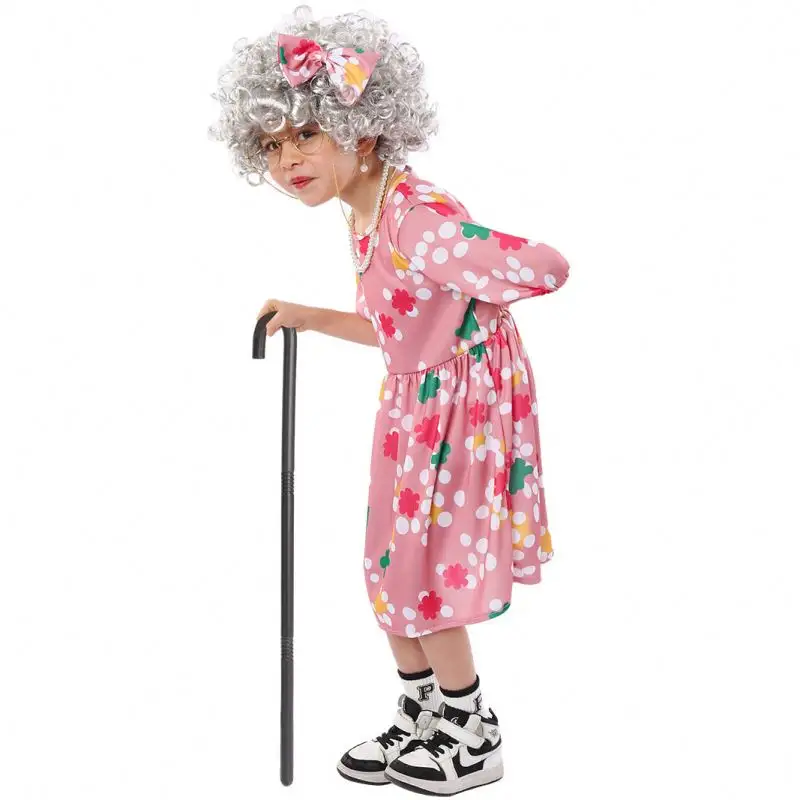 2024 2024, Карнавальная Одежда для девочек, косплей, платье для пожилых женщин, парик, набор для ходьбы, костюмы для Хэллоуина, вечеринки для детей