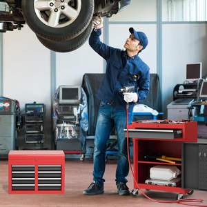 Caja de Herramientas Rodante <span class=keywords><strong>Goplus</strong></span> con 5 Cajones, Ruedas con Bloqueo, Cajones Deslizantes, Parte Superior Desmontable, Estante Ajustable (Rojo+Negro) 40x11x23.5 - Product Image 2