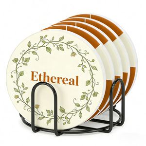 Custom Logo Cork Base Absorbent With Holder Set Stone <b>Ceramics</b> <b>Coasters</b> for Drinks Customized Printed - Product Image 1