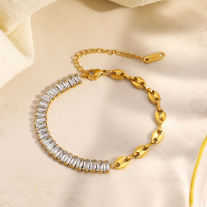Pulsera de acero inoxidable con circonitas y baño de oro de 18k, cadena de eslabones a la moda para mujer. - Product Image 2