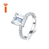 Emerald geslepen VVS Moissanite ring S925 zilver pavé band GRA gecertificeerd, slaagt voor diamanttest, verlovingsjuweel voor dames