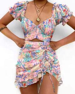 Moda plisado Sexy Casual urbano vestido con volantes <span class=keywords><strong>2022</strong></span> niñas vestidos vestido de niña de las flores - Product Image 4