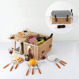 Phong cách cổ điển 4-người màu hồng cách điện liễu mây cản trở wicker Dã Ngoại giỏ Set với Nắp bằng gỗ - Product Image 2