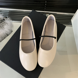 Zapatillas de ballet con punta francesa de cuero Zapatos de abuela planos sin cordones para mujer Suela blanda informal - Product Image 3